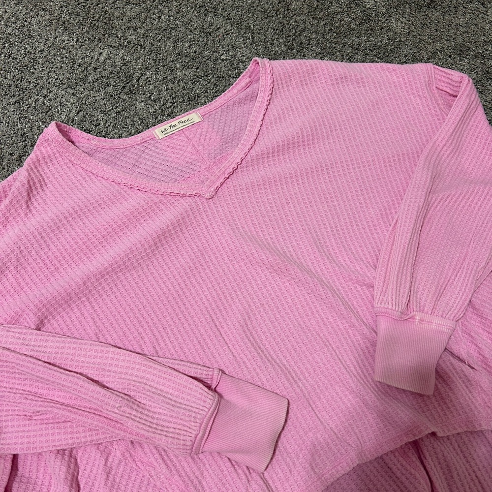 We The Free Light Pink Waffle V-Neck Top